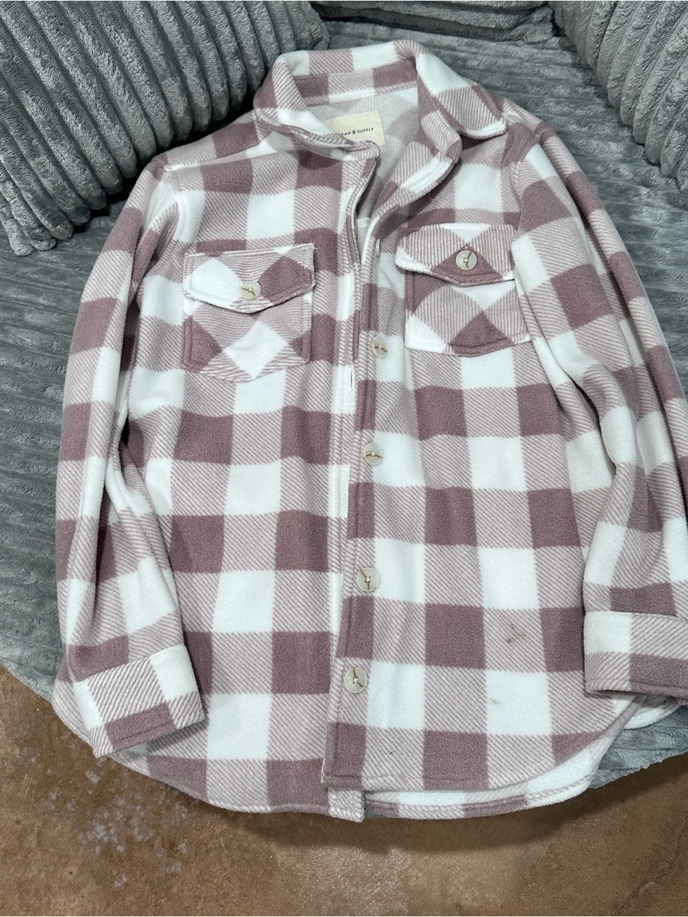 Thread & Supply Mauve and White Buffalo Check Button-Down Shacket